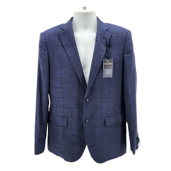 NEW Zanetti Mens Large / 42 Jacket Lucas Slim Fit Plaid Blue Blazer Sport Coat - Picture 1 of 13